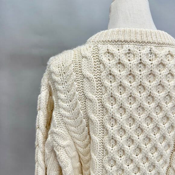 Vintage LL Bean Ireland wool Fisherman ivory cableknit sweater Size X Large XL - Picture 13 of 16
